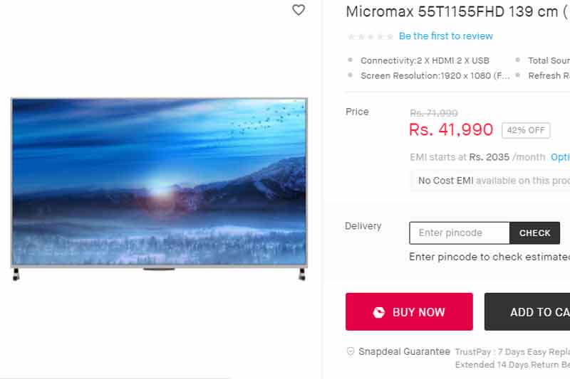 Micromax Canvas full HD TV Deal