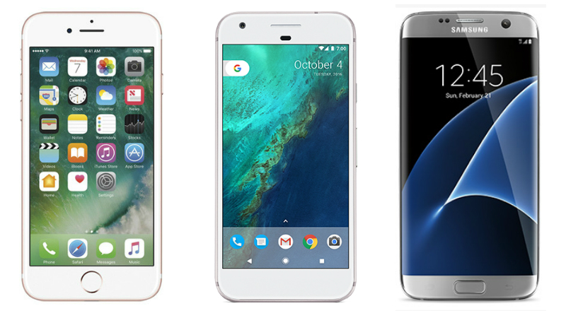 Comparison between iPhone 7, Google Pixel and Samsung Galaxy S7 Edge