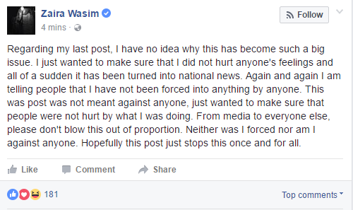 Zaira Wasim's Clarification Behind the Apology.