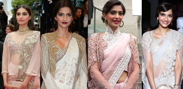 Different saree with jacket style gowns worn by Sonam Kapoor in different award functions.