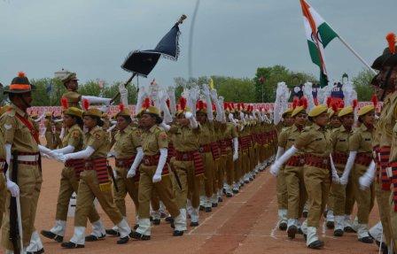 Proud police constables performing various drills at the pass out parade held in Rajasthan police academy.