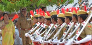 The Crowd Cheers new female constables of Rajasthan police at the felicitation ceremony.
