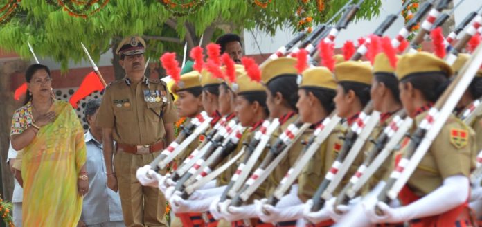 The Crowd Cheers new female constables of Rajasthan police at the felicitation ceremony.