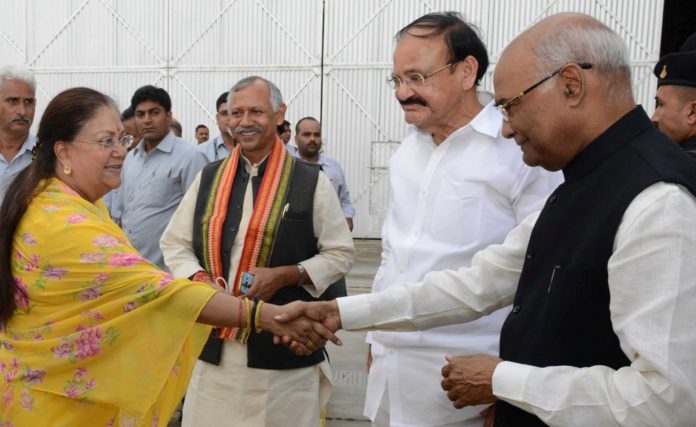 Rajasthan CM Vasundhara Raje, Union Minister Venkaiah Naidu meet NDA president nominee Ram Nath Kovind.