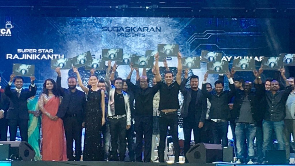 2.0 Audio Launch: The whole team of the movie on stage