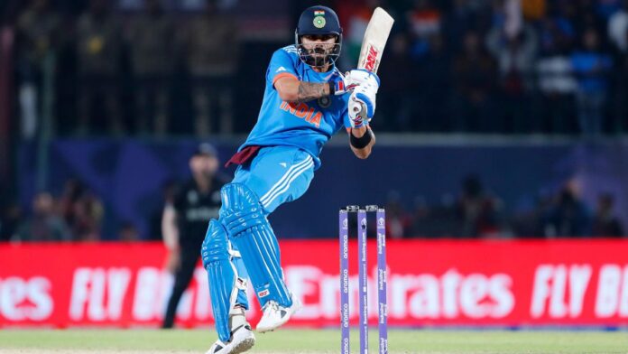 Virat Kohli playing a shot during his knock of 95 against New Zealand